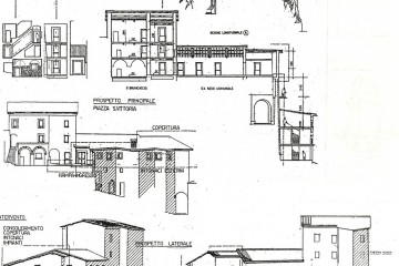 Palazzetto Brancaccio e locali dell'ex sede municipale. Progetto di ristrutturazione ed ampliamento del Palazzetto Brancaccio, sede del Museo Civico d'Arte Moderna. Sezioni e prospetti dell'edificio, 