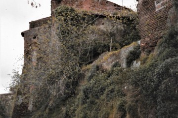 Costone roccioso su cui è stata edificata l'antica rocca identificabile dal basamento di Palazzo Ruspoli e dalla via di Circonvallazione. Sperone e mura degli edifici a perimetrazione della Piazza S. Maria Maggiore.ncaccio a perimetro della rocca.